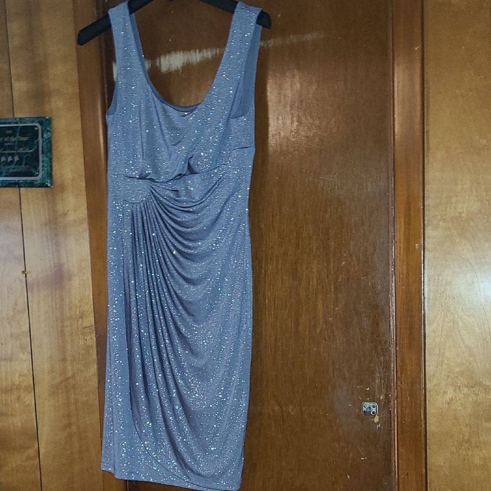 Connected Apparel.Sparkle Ruched Tank Dress - Silver